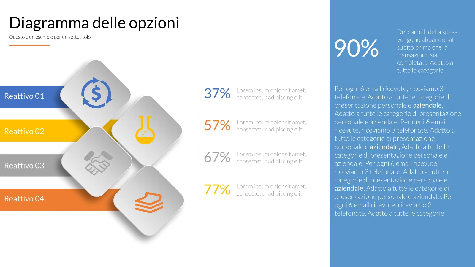 Modello PowerPoint di infografica a 4 righe per la visualizzazione dei dati