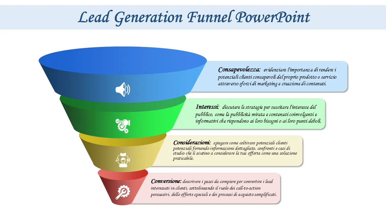 Modello PowerPoint di Lead Generation Funnel per presentazioni professionali