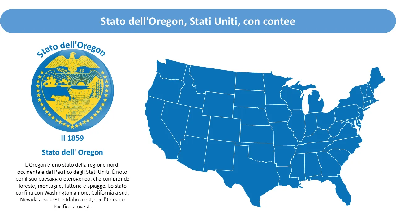 Stato dell'Oregon con le contee PowerPoint Mappa Modello PowerPoint per presentazioni professionali